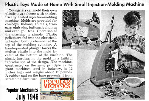A toy injection molding machine from 1946
